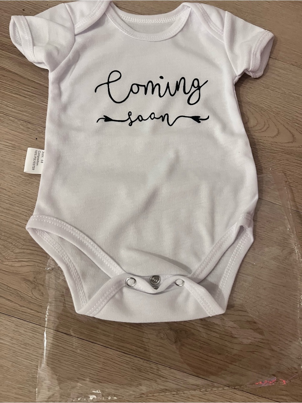 White "Coming Soon" Baby Onesie - Picture 3 of 6